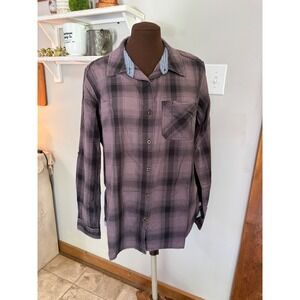 Carhartt Womens Purple Plaid Button Up Shirt Roll Tab Sleeve Large 12/14 work‎